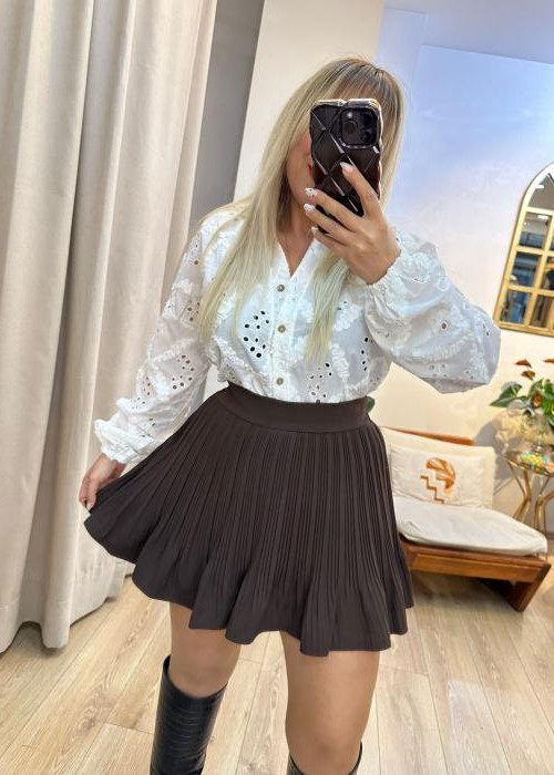 Kahverengi Pilili Mini Etek