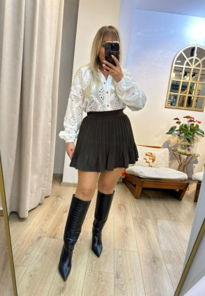 Kahverengi Pilili Mini Etek