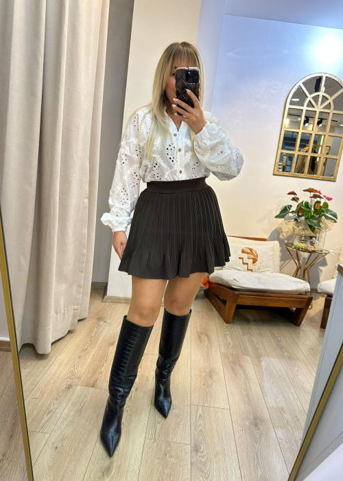 Kahverengi Pilili Mini Etek