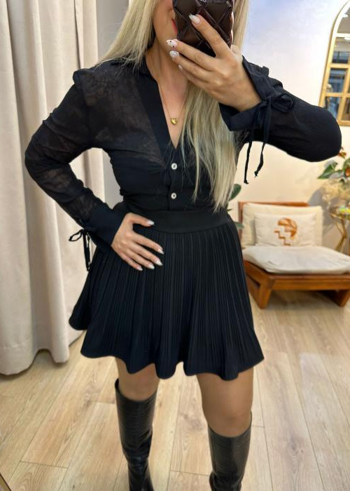 Siyah Slim Fit Şifon Gömlek