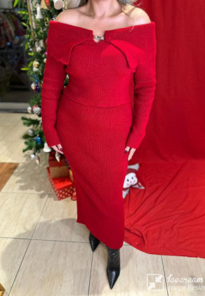 Kırmızı Yaka Detay Triko Takım