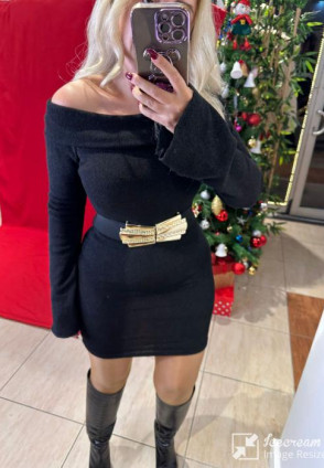 Siyah Carmen Yaka Elbise 