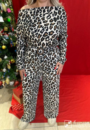 Leopar Düşük Omuz Bluz