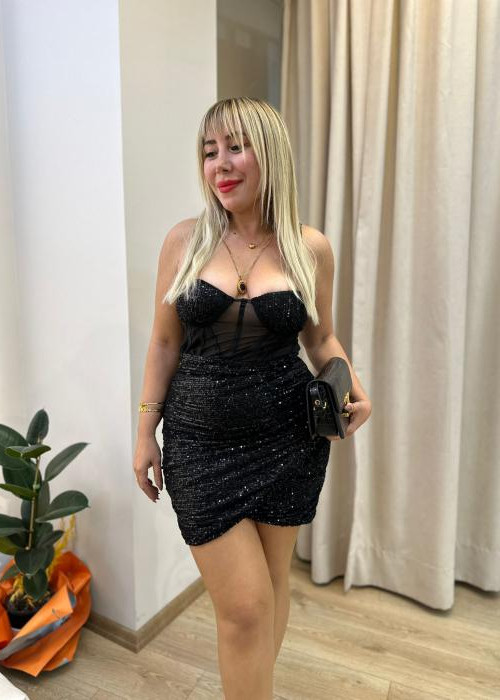 Askılı Korse Görünümlü Payetli Elbise