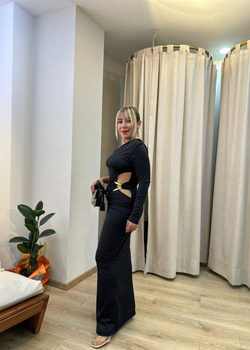 Tek Omuz Bel Dekolteli Maksi Elbise