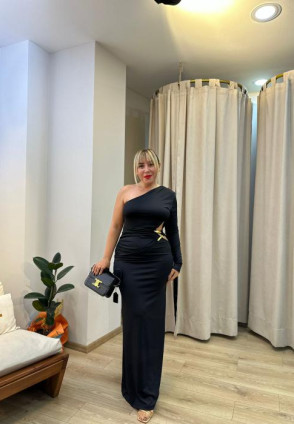 Tek Omuz Bel Dekolteli Maksi Elbise