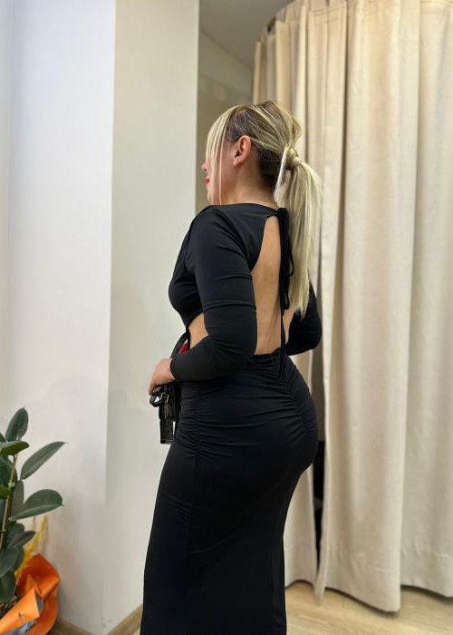 Siyah Gül Detay Maksi Elbise