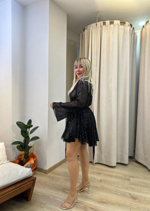 Siyah Payetli Mini Elbise