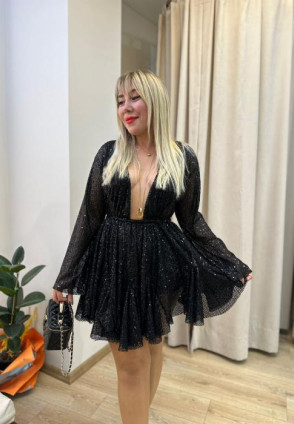 Siyah Payetli Mini Elbise