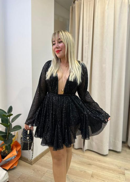 Siyah Payetli Mini Elbise