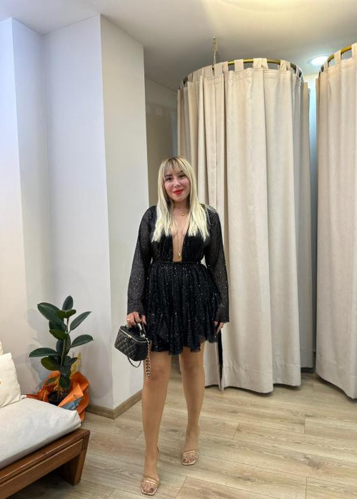 Siyah Payetli Mini Elbise