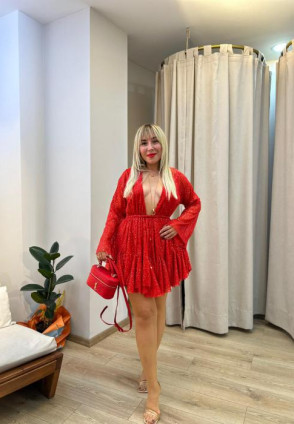 Kırmızı Payetli Mini Elbise