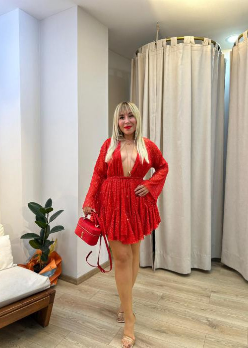 Kırmızı Payetli Mini Elbise