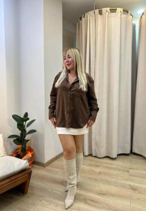 Kahve Süet Oversize Gömlek