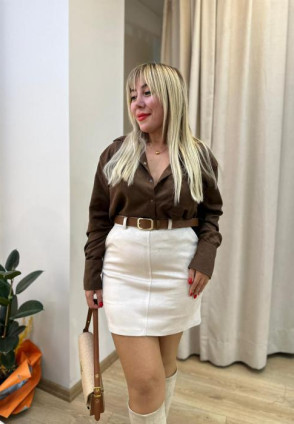 Taş Renk Süet Kemerli Mini Etek