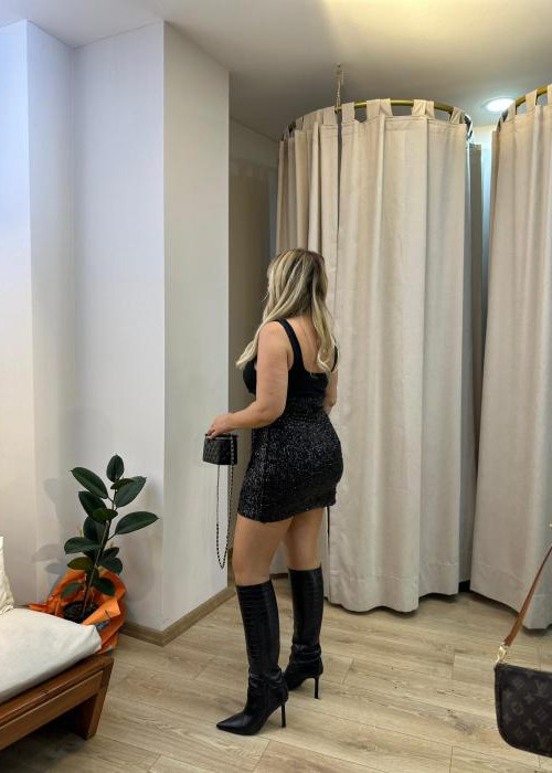 Siyah V Yaka Payetli Mini Elbise