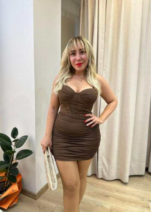 Kahve Sisi Bel Korseli Drapeli Elbise