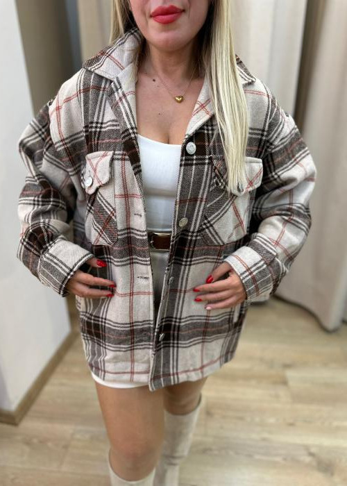 Bej Kareli Oduncu Ceket