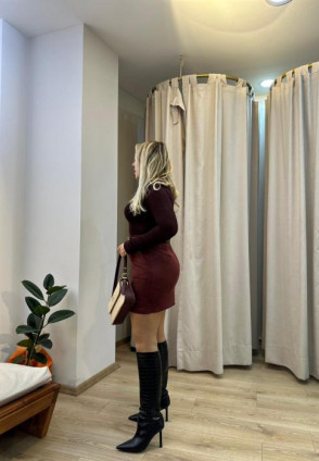 Bordo Süet Kemerli Mini Etek