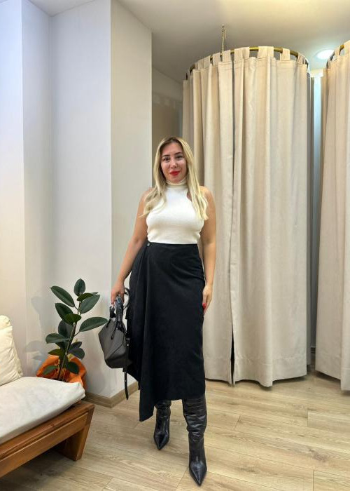 Zara Süet Parçalı Midi Etek