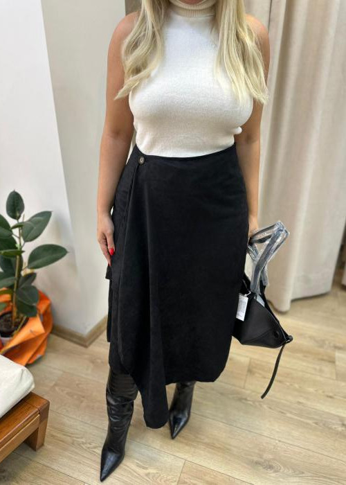 Zara Süet Parçalı Midi Etek