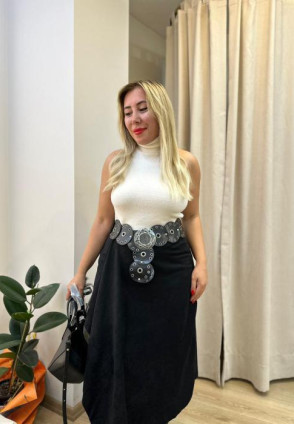 Zara Süet Parçalı Midi Etek