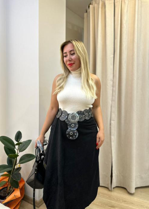 Zara Süet Parçalı Midi Etek