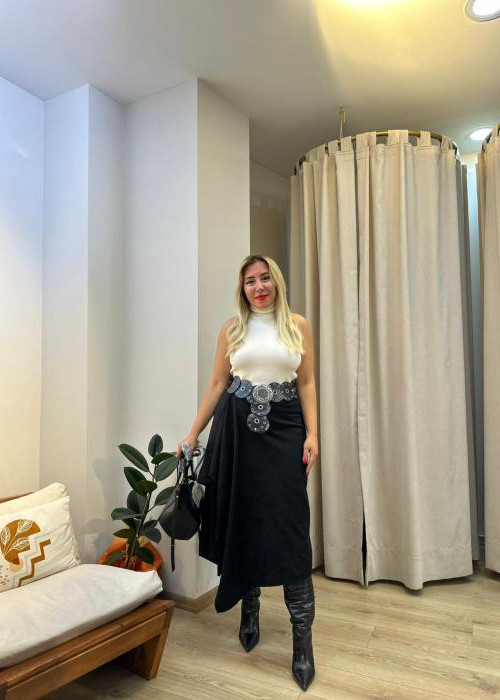 Zara Süet Parçalı Midi Etek