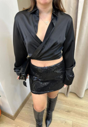 Işıltılı Düşük Bel Mini Etek