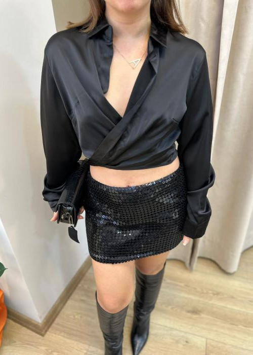 Işıltılı Düşük Bel Mini Etek