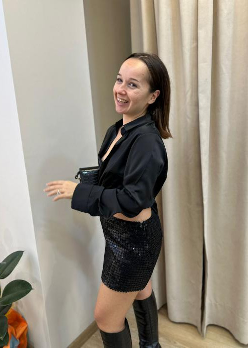 Işıltılı Düşük Bel Mini Etek