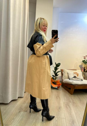 Tasarım Deri Detay Trençkot