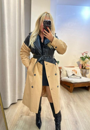 Tasarım Deri Detay Trençkot