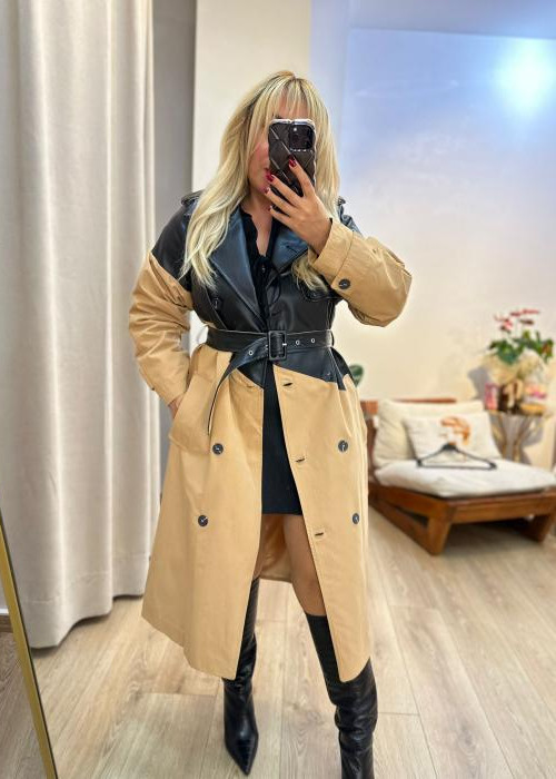 Tasarım Deri Detay Trençkot