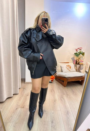 Tasarım Dik Yaka Deri Mont