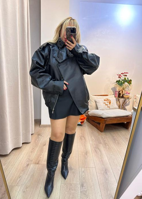 Tasarım Dik Yaka Deri Mont