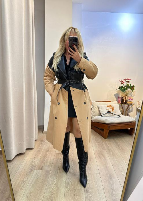 Tasarım Deri Detay Trençkot