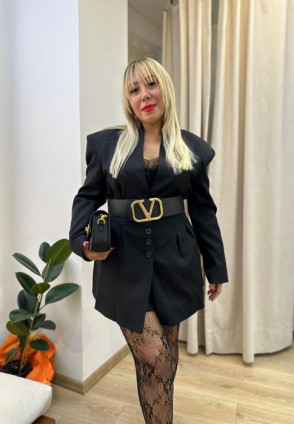 Geniş Vatkalı Ceket Etek Takım Siyah