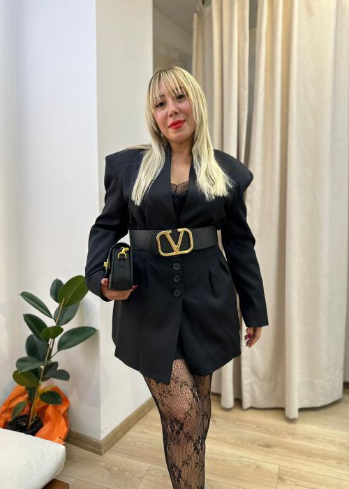 Geniş Vatkalı Ceket Etek Takım Siyah