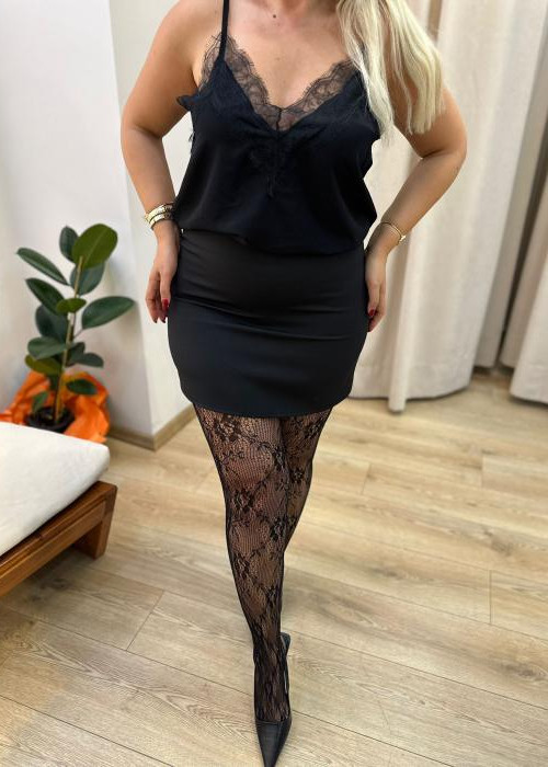 Geniş Vatkalı Ceket Etek Takım Siyah