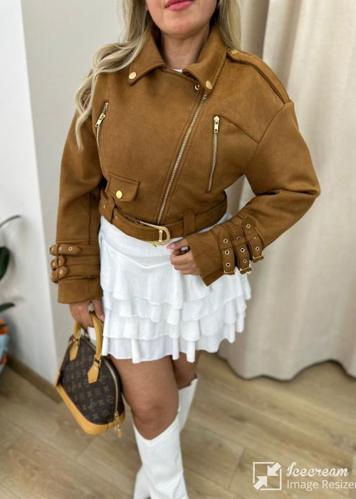 Taba Süet Crop Ceket