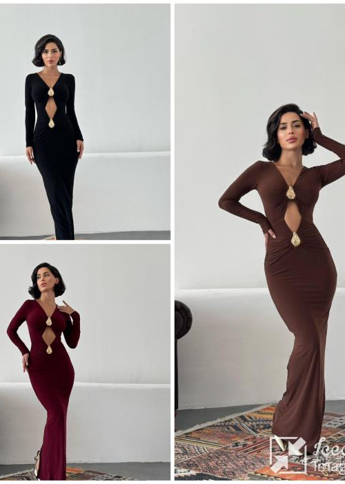 Kahverengi Maksi Yırtmaçlı Özel Gün Elbisesi