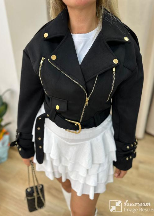 Siyah Süet Crop Ceket