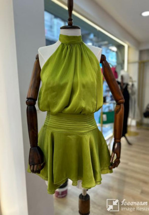 Olive Saten Mini Elbise