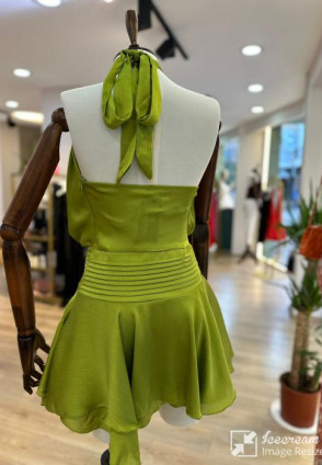 Olive Saten Mini Elbise