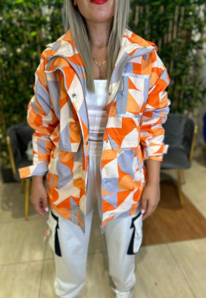 Turuncu Kapüşonlu Yağmurluk Ceket