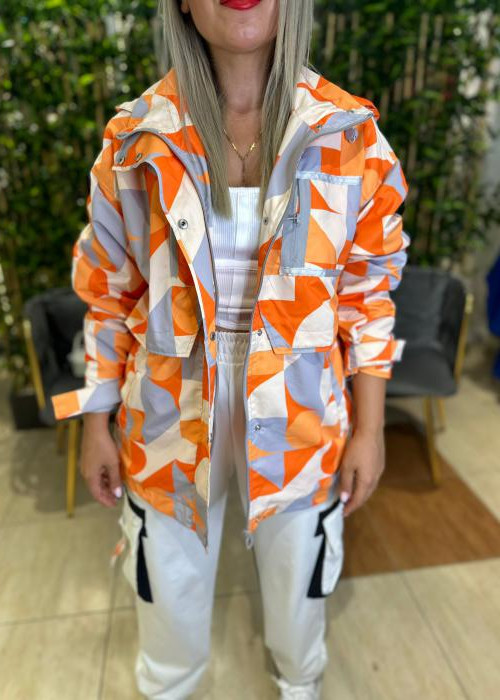 Turuncu Kapüşonlu Yağmurluk Ceket