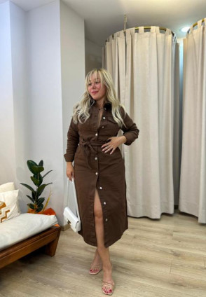 Kahverengi Midi Denim Elbise
