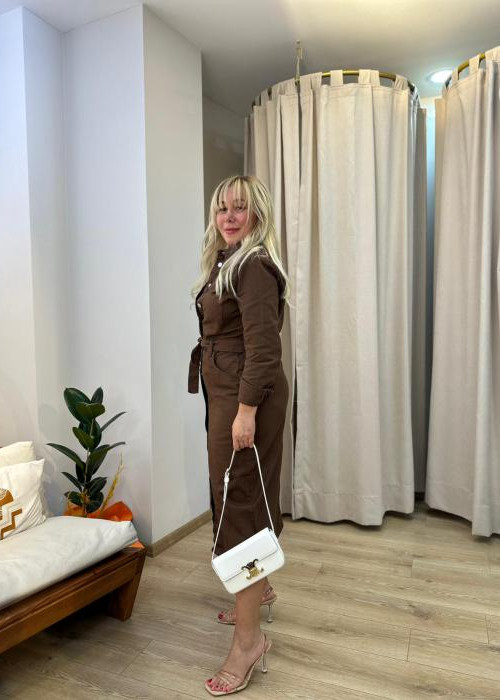 Kahverengi Midi Denim Elbise