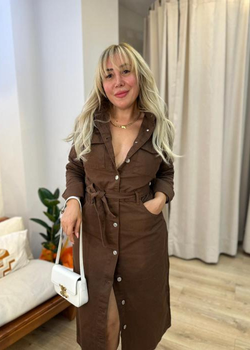 Kahverengi Midi Denim Elbise